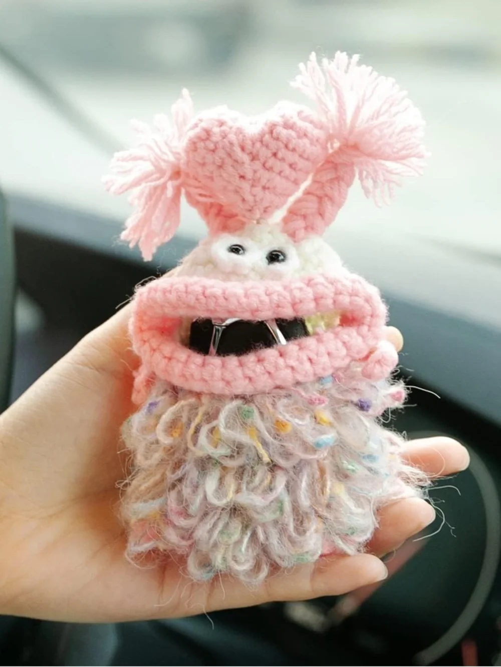 Handmade Crochet Pink Monster Key Pouch